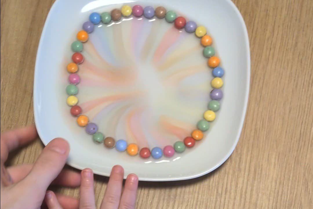Smarties-Experiment: Ein Regenbogen auf dem Wasserteller